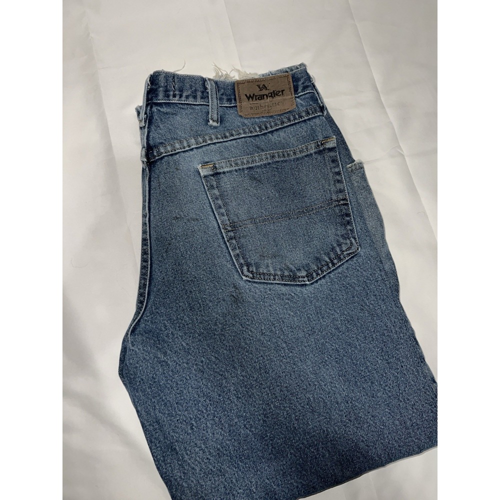 Distressed Wrangler Men's Jeans Regular Fit Size 36 x 29 Faded Blue Used